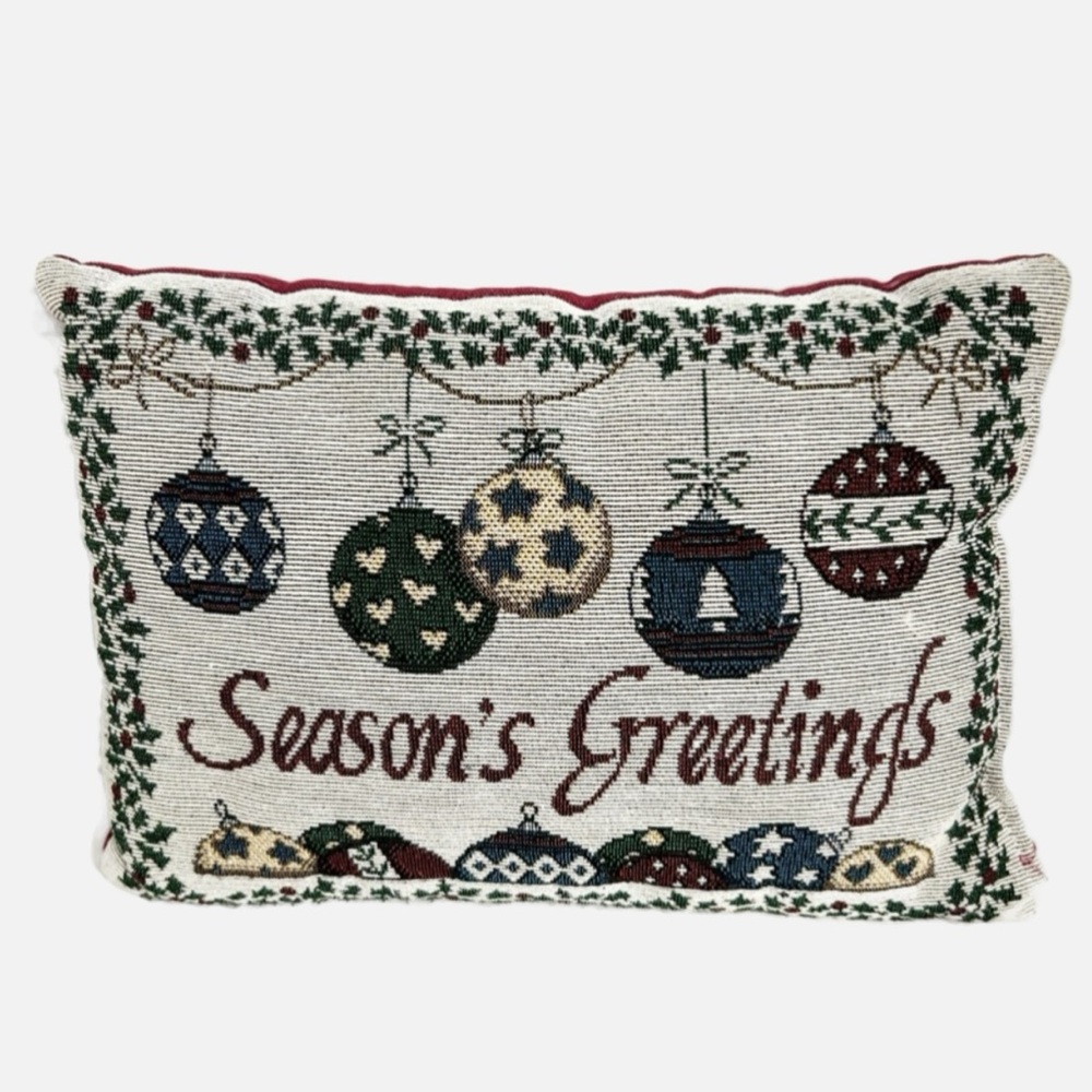 Unbranded Vintage Season’s Greetings Christmas Tapestry Holiday Pillow Ornaments